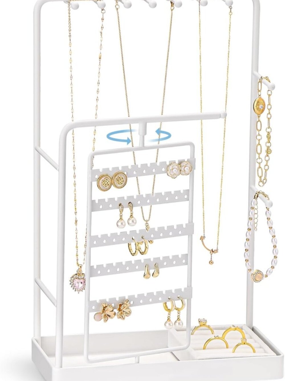 Jewelry Organizer Stand Holder - No Assembly, Elegant White Storage Solution